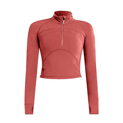Womens Yoga Jacket 1/2 Zip Pullover Thermal Fleece Athletic Long Sleeve Running Top with Thumb Holes 